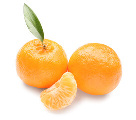 Sweet tangerines on white background