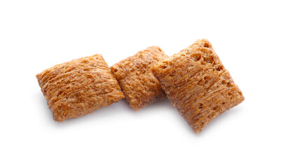 Tasty corn pillows on white background