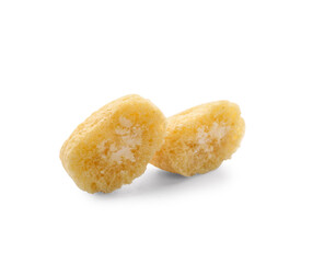 Tasty corn pillows on white background