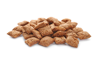 Tasty corn pillows on white background