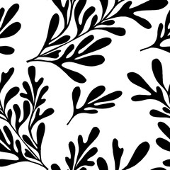 Abstract floral seaweeds seamless pattern. Hand drawn image. Digital art. Red sea seaweeds background.  © elenavic