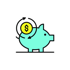 piggy bank and circular money Illustration. modern simple vector icon, flat graphic symbol in trendy flat design style. wallpaper. lockscreen. pattern. frame, background, backdrop, sign, logo.