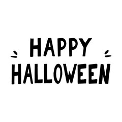 happy halloween lettering sketch hand drawn doodle. single element for design card, banner, poster, vector, monochrome, minimalism.
