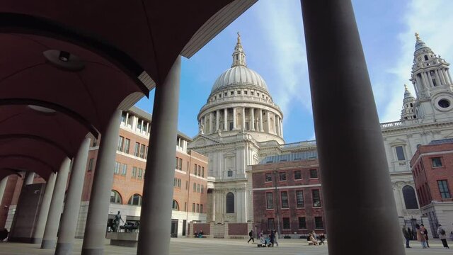 The view of the Paternoster Square with St. Paul's Cathedral in the background on sunny evening