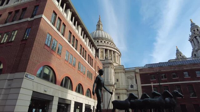 The view of the Paternoster Square with St. Paul's Cathedral in the background on sunny evening