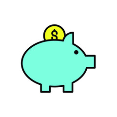 piggy bank thinks of money Illustration. modern simple vector icon, flat graphic symbol in trendy flat design style. wallpaper. lockscreen. pattern. frame, background, backdrop, sign, logo.