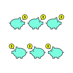 six piggy bank think of money Illustration. modern simple vector icon, flat graphic symbol in trendy flat design style. wallpaper. lockscreen. pattern. frame, background, backdrop, sign, logo.