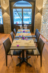 Modern dining room in luxury restaurant.