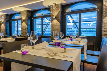 Modern dining room in luxury restaurant.
