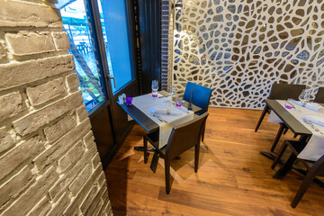 Modern dining room in luxury restaurant.