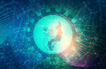 Abstract humanoid robot. Lines with dots connected backdrop