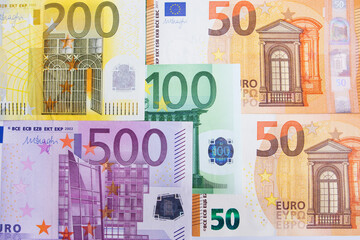 Pile of euro currency banknotes background