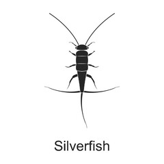 Silverfish vector black icon. Vector illustration pest insect silverfish on white background. Isolated black illustration icon of pest insect.