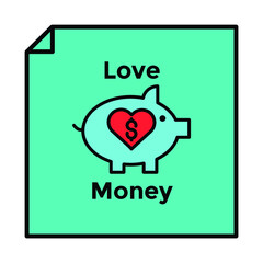 Love mney piggy bank poster Illustration. modern simple vector icon, flat graphic symbol in trendy flat design style. wallpaper. lockscreen. pattern. frame, background, backdrop, sign, logo.