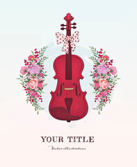 Hand drawn illustration of violin and flowers © AM_art