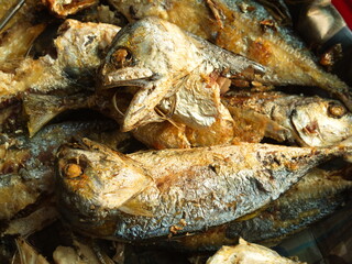 Close-up fried mackerel fish. The Most Popular fish menu in Thailand. Selective Focus.