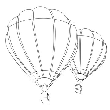 Black and white flying balloons. Illustration can be used for coloring book and pictures for children.