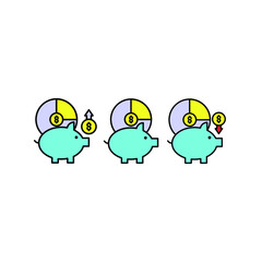 three piggy bank and profit diagram Illustration. modern simple vector icon, flat graphic symbol in trendy flat design style. wallpaper. lockscreen. pattern. frame, background, backdrop, sign, logo.