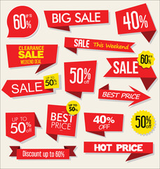Collection of red sale stickers and tags 