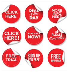 Collection of red sale stickers and tags 