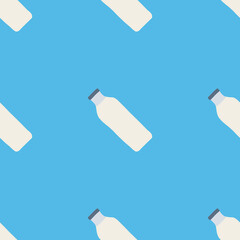 Seamless pattern of milk bottles in hand drawn doodle line style. vector illustration on blue background.