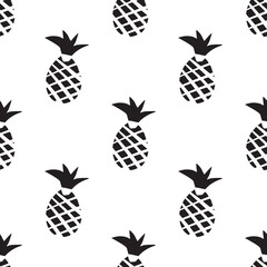 Hand drawn vector illustration in doodle style abstract sketch. Tropical pineapple seamless pattern for use on wall paper, wrapping paper, fabric or background.