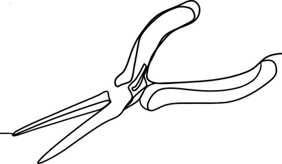 Hand tools for different types of material. Pliers, articulated tool. Pliers for craftsmen Tool on a black and white background. Clamping and gripping with a rubbing tool. One line drawing