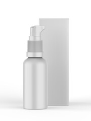 Blank Cosmetic container bottle pump with lock, 3d render illustration.