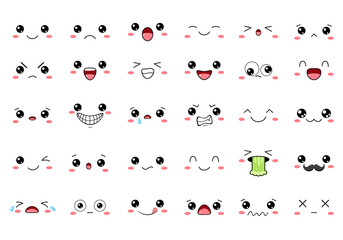 Fototapeta na wymiar Set of kawaii emoticons with different mood