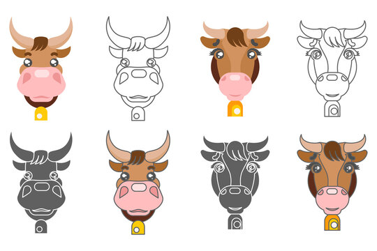 Cow and ox animal head icons design set vector illustration