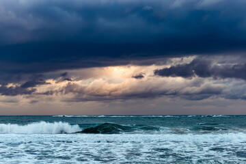 Sea waves in mediterranean sea during storm.