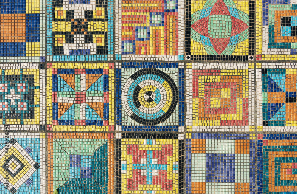 Poster The colorful mosaic pattern on wall surface. Art abstract background