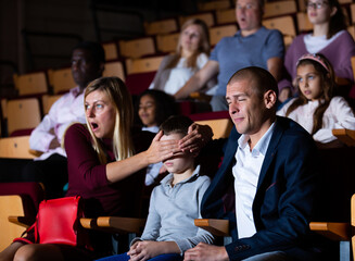 Viewers express negative emotions while watching horror movie in the cinema