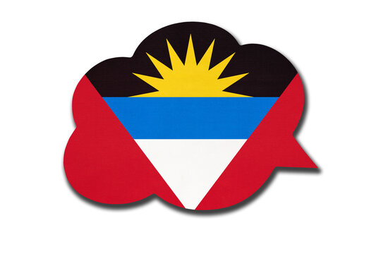 3d speech bubble with Antigua and Barbuda national flag isolated on white background. Symbol of country.