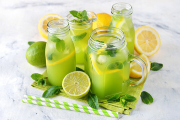 Mint lemonade with lemon and lime