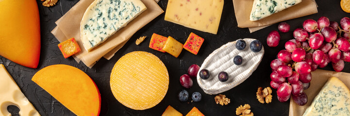 Cheese panorama, shot from the top on black
