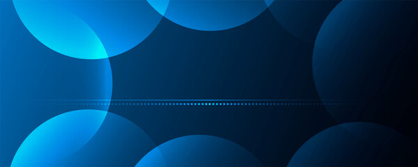 Abstract geometric background. Glowing circles on a blue gradient background.