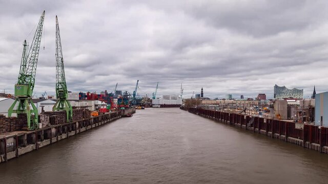Day Time Lapse of Hamburg harbor with clouds, Hamburg, Germany