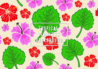 Tropical Seamless Pattern of Plant Leaves Background