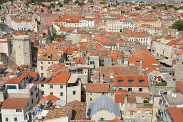 Fototapeta na wymiar Panoramic view of the historic center of Split, an ancient city in Croatia.