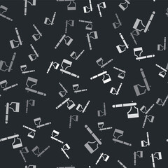 Grey Wooden axe icon isolated seamless pattern on black background. Lumberjack axe. Vector