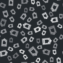 Grey House contract icon isolated seamless pattern on black background. Contract creation service, document formation, application form composition. Vector