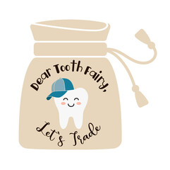 Tooth Fairy bag with a boy tooth and the inscription