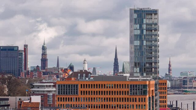 Aerial View Day Time Lapse of Downtown District, Hamburg, Germany