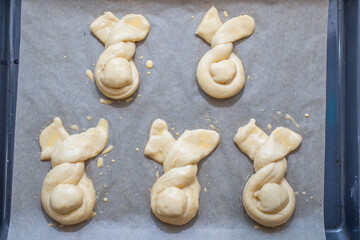 sweet home made easter bunny pastry. Making Easter Bunny Buns of delicious sweet dough