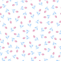 Seamless pattern with pink tulips