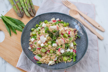 healthy spring couscous salad with asparagus and herbs