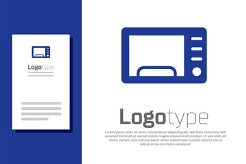 Blue Microwave oven icon isolated on white background. Home appliances icon. Logo design template element. Vector