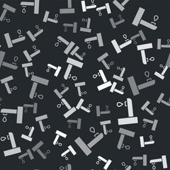 Grey Water tap icon isolated seamless pattern on black background. Vector