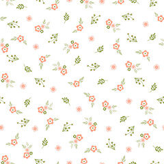Seamless pattern with small flowers and leaves